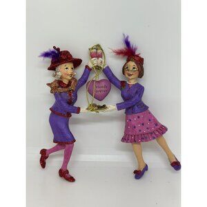 VTG Red Hat Society Whimsical Friends Forever Ornament Purple & Pink Glitter
